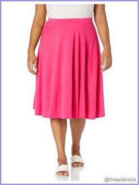 Women's Plus Size Midi Full Skater Skirt Ponte Elastic Waist Flared